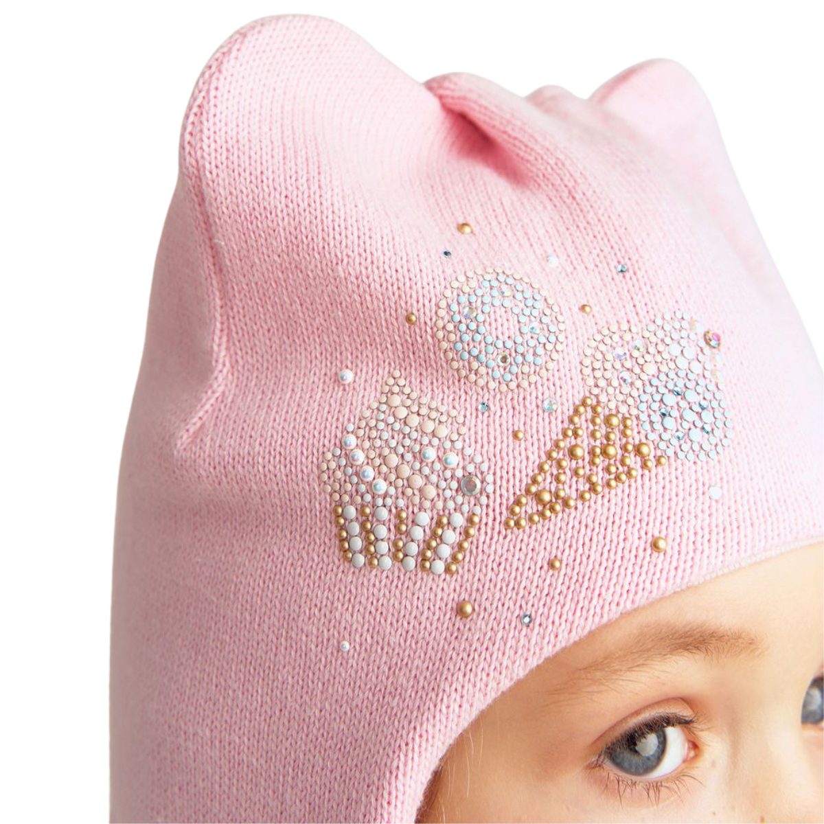 11755 Girls’ Knit Balaclava Hat – Sweet Treats Rhinestone Design | 100% Cotton Shell & Lining | Ages 2,4,6 Y | Spring/Fall Full-Coverage Hood
