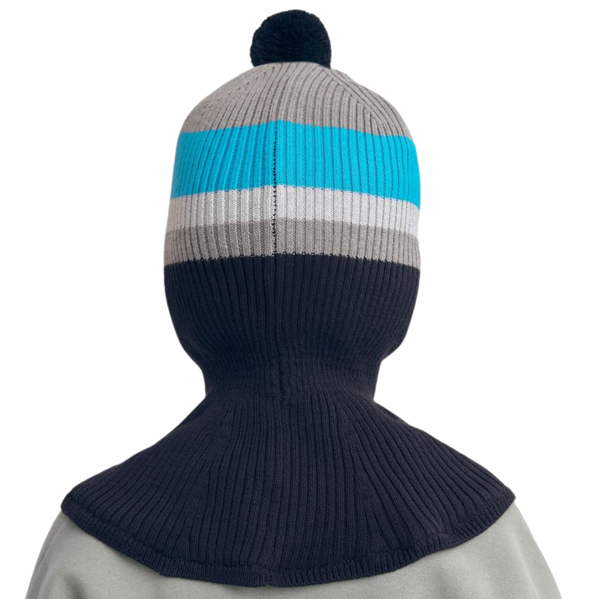 11695 Boys’ Cotton Knit Balaclava – Color Block Stripes & Pom-Pom Design | 100% Cotton Inside & Out | Ages 2,4,6 Y | Lightweight Spring/Fall Hood Hat