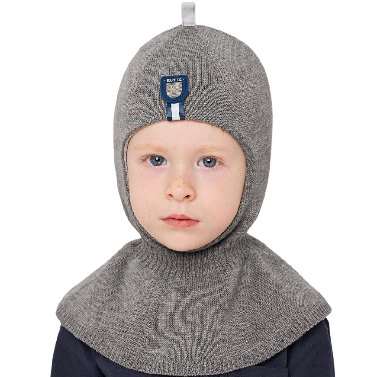 10811 Boys’ Cotton Knit Balaclava – Shield Patch Accent | 100% Cotton Inside & Out | Ages 2Y | Lightweight Spring/Fall Hood Hat