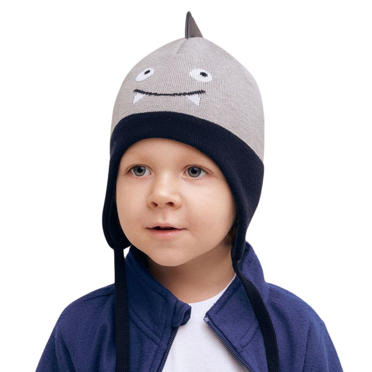 11684 Boys’ Cotton Knit Earflap Hat – Monster Face & 3D Spikes Design | 100% Cotton Inside & Out | Ages 18-36 M (50-52) | Lightweight Spring/Fall Beanie with Ties