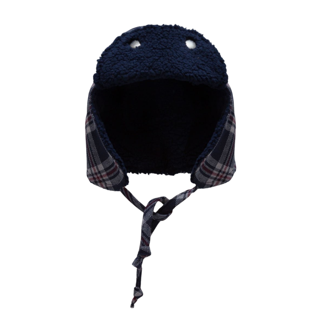 9372 Baby Boys’ Plaid Cotton Trapper Hat – 100% Cotton Outer + Soft Fleece Lining | Ages 3–18M | Lightweight Earflap Hat for Spring/Fall