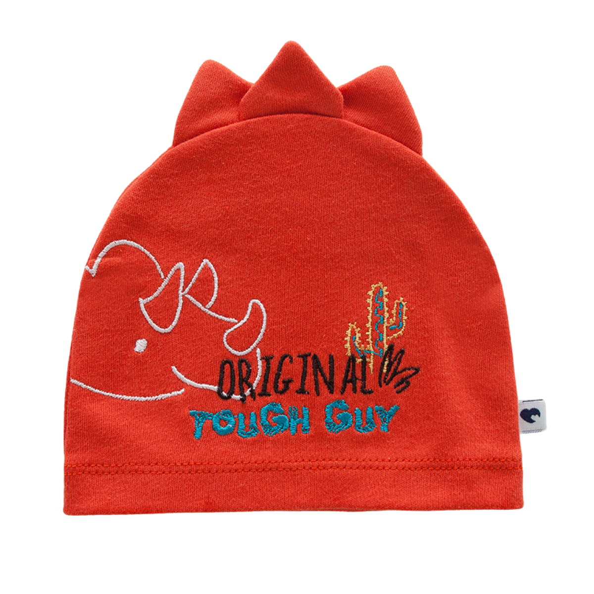 7856 Lightweight Cotton Baby Hat for Boys – Rhino Embroidery with Dino Spikes | Single Layer | 100% Cotton | Sizes 0–3, 6-9 Months | Caramell (Turkey)