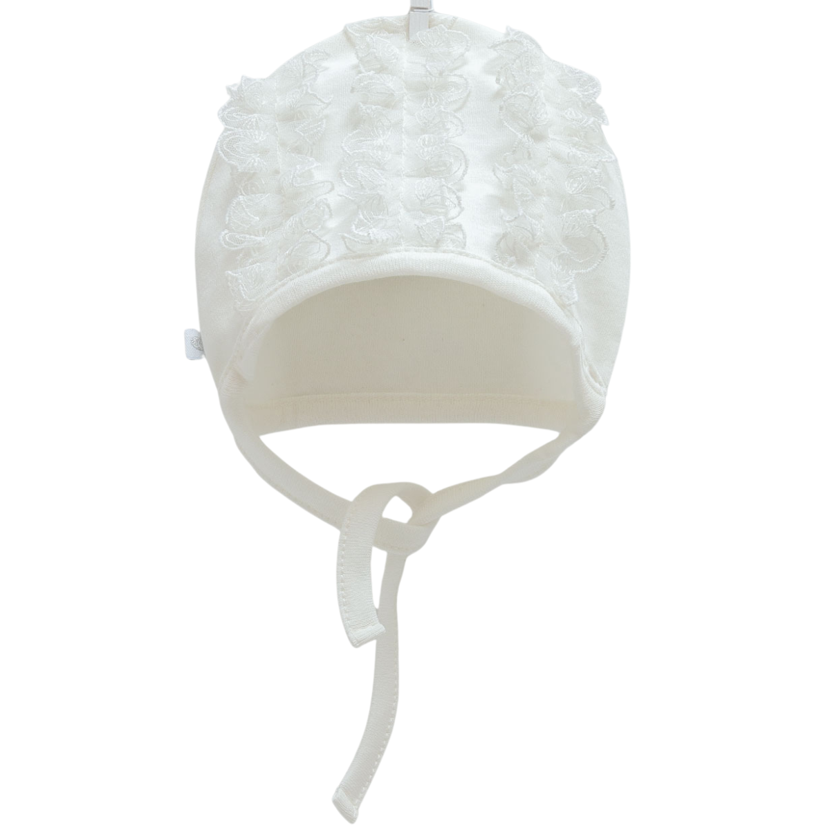 9021 Lightweight Cotton Baby Bonnet for Girls – Lace Rose Overlay Design | Tie Closure | Single Layer | 100% Cotton | Sizes 0–9 Months | Caramell (Turkey)