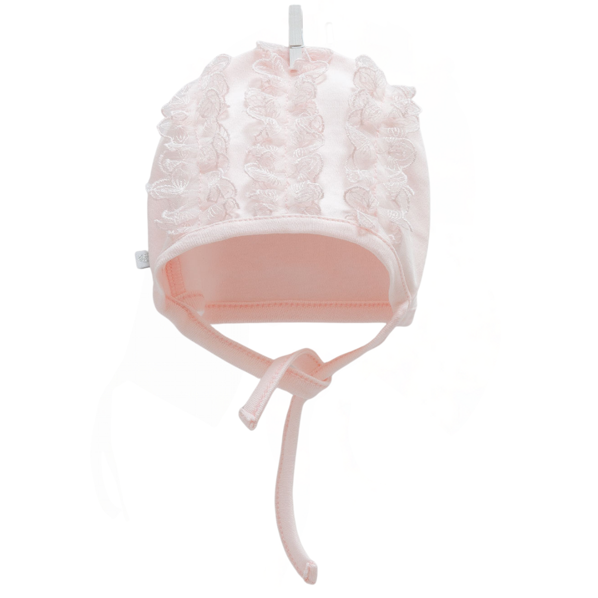 9021 Lightweight Cotton Baby Bonnet for Girls – Lace Rose Overlay Design | Tie Closure | Single Layer | 100% Cotton | Sizes 0–9 Months | Caramell (Turkey)