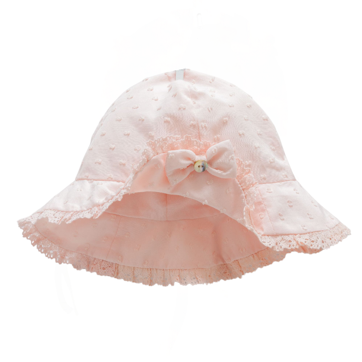 8857 Cotton Baby Sun Hat for Girls – Embroidered Lace Trim with Bow | Wide Brim | Lined | 100% Cotton Inside and Out | Sizes 0–12 Months | Caramell (Turkey)
