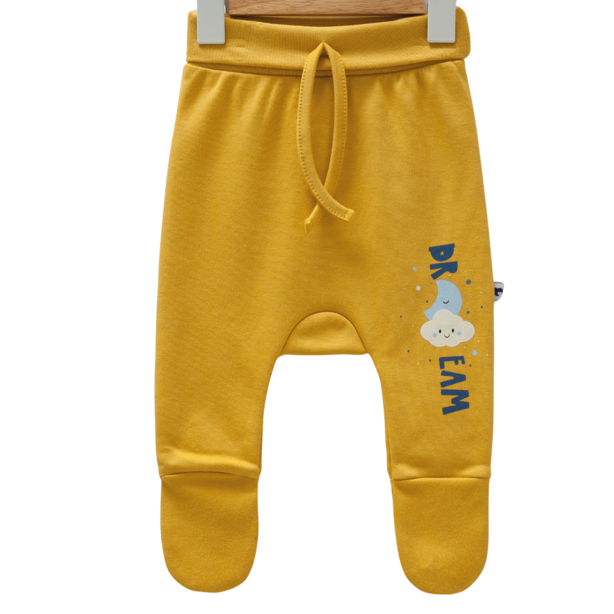 8568 Baby Footed Pants for Boys – 100% Cotton | Soft Beige with "Dream" Print | Cozy Elastic Waist | Sizes 0–9 Months | Made in Turkey