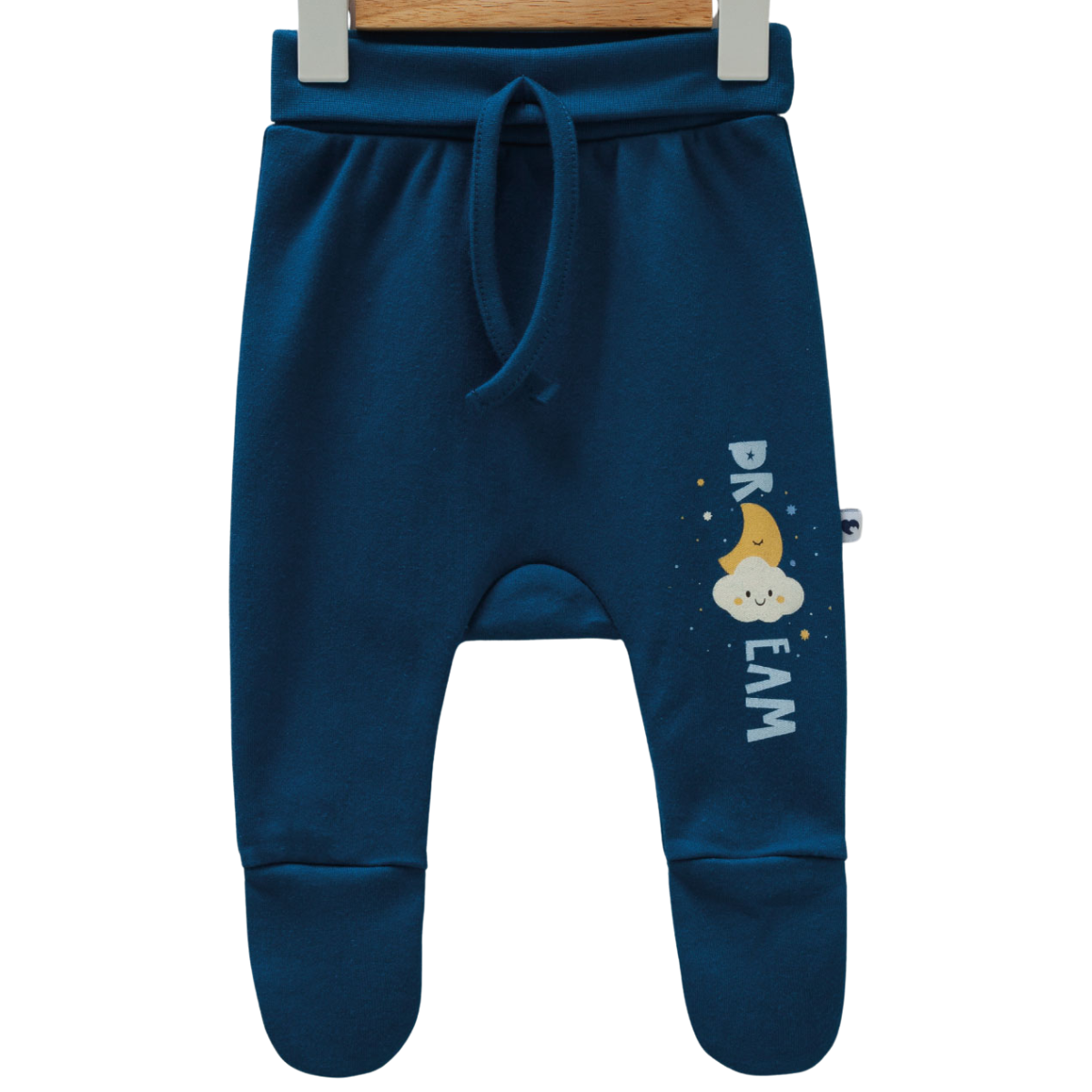 8568 Baby Footed Pants for Boys – 100% Cotton | Soft Beige with "Dream" Print | Cozy Elastic Waist | Sizes 0–9 Months | Made in Turkey