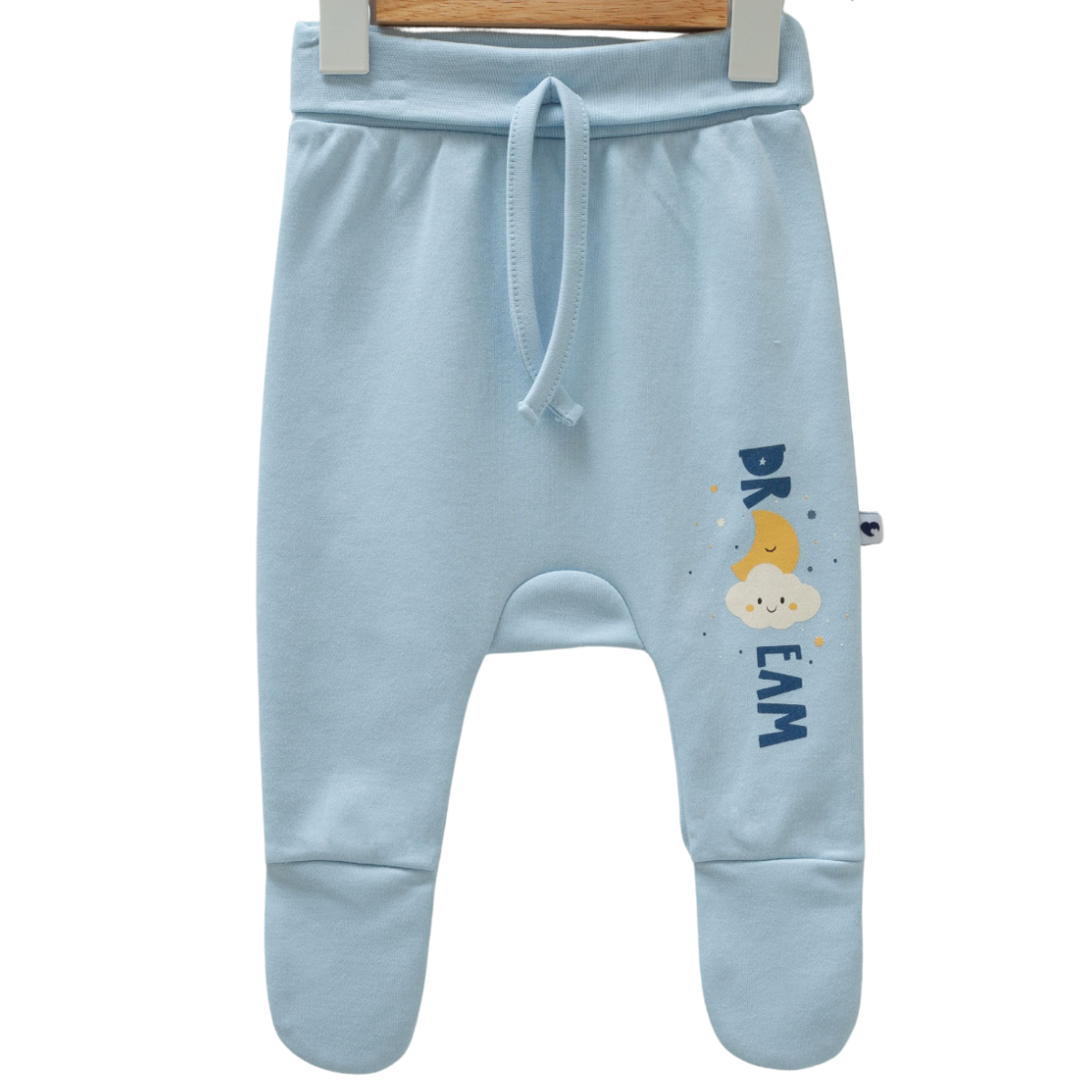 8568 Baby Footed Pants for Boys – 100% Cotton | Soft Beige with "Dream" Print | Cozy Elastic Waist | Sizes 0–9 Months | Made in Turkey