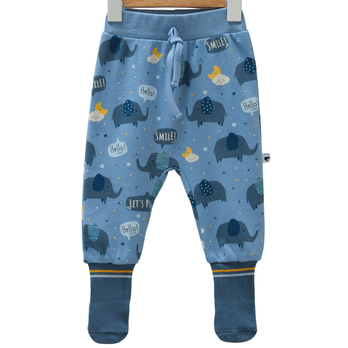 8587 Newborn Boy Pants – Elastic Waistband, Ribbed Cuffs | 100% Medium-Weight Cotton | Print "Elephants" | 0-6 Months | Turkey