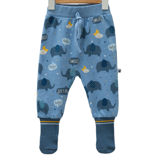 8587 Newborn Boy Pants – Elastic Waistband, Ribbed Cuffs | 100% Medium-Weight Cotton | Print "Elephants" | 0-6 Months | Turkey