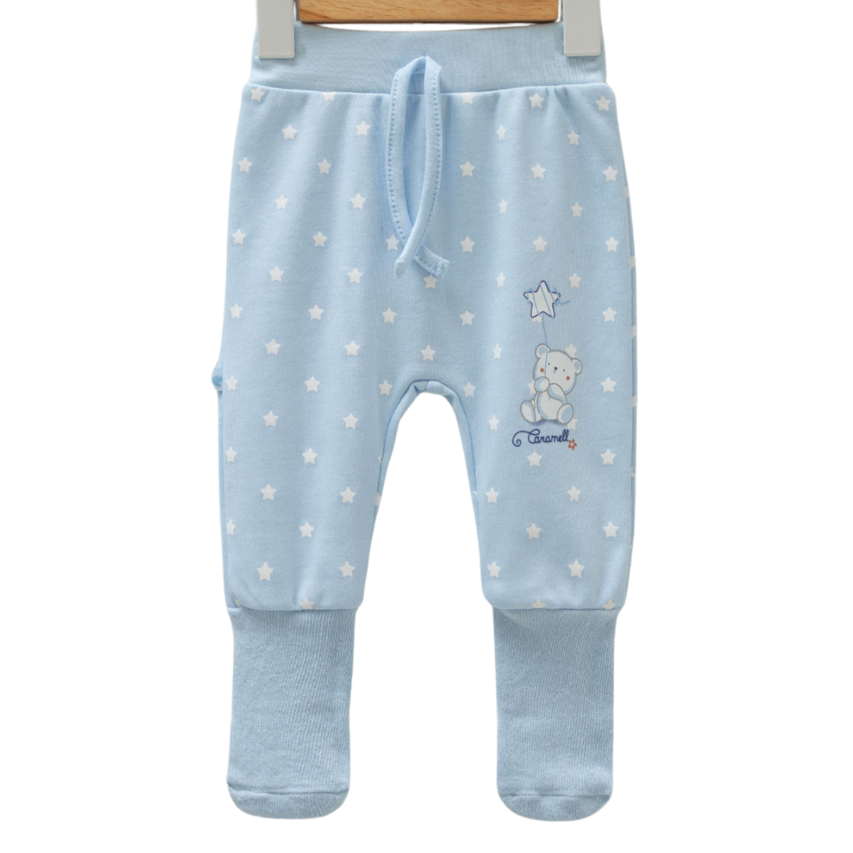 8734 Newborn Boy Pants – Pastel Shades, Elastic Waistband, Ribbed Cuffs | 100% Medium-Weight Cotton | Print "Bears and Stars" | 0-6 Months | Turkey