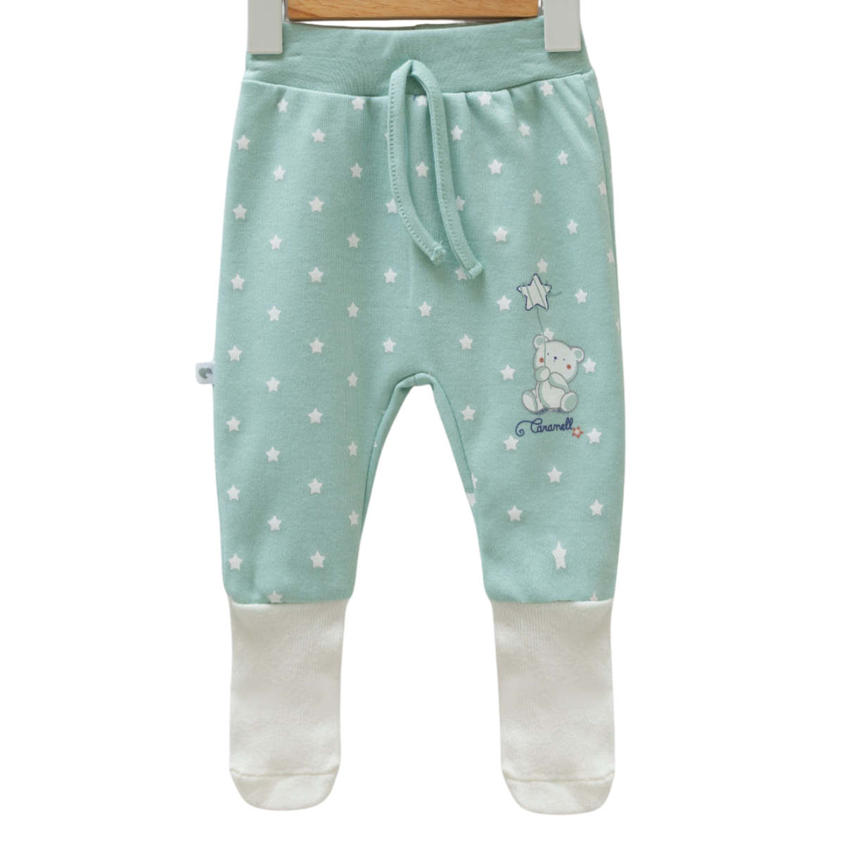 8734 Newborn Boy Pants – Pastel Shades, Elastic Waistband, Ribbed Cuffs | 100% Medium-Weight Cotton | Print "Bears and Stars" | 0-6 Months | Turkey