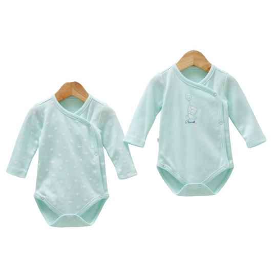 8809  Newborn Girl Bodysuit Set (2-Piece) – Long-Sleeve, Side-Snap (Kimono Style) | 100% Cotton | Prints "Bear with Balloon" and "Hearts/Polka Dots" | Size 0-9 Months | Turkey