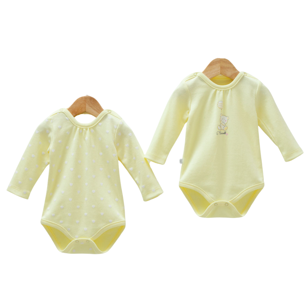 8811  Newborn Girl Bodysuit Set (2-Piece) – Long-Sleeve, Lap Shoulder | 100%Cotton | Prints "Bear with Balloon" and "Hearts/Polka Dots" |Size 0-9 Months | Turkey