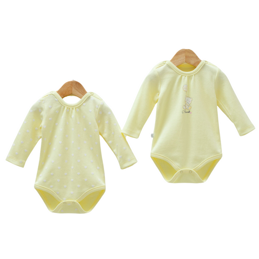 8811  Newborn Girl Bodysuit Set (2-Piece) – Long-Sleeve, Lap Shoulder | 100%Cotton | Prints "Bear with Balloon" and "Hearts/Polka Dots" |Size 0-9 Months | Turkey