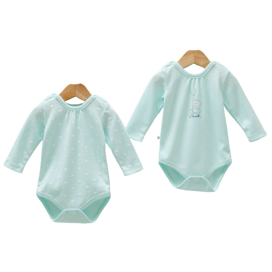 8811  Newborn Girl Bodysuit Set (2-Piece) – Long-Sleeve, Lap Shoulder | 100%Cotton | Prints "Bear with Balloon" and "Hearts/Polka Dots" |Size 0-9 Months | Turkey