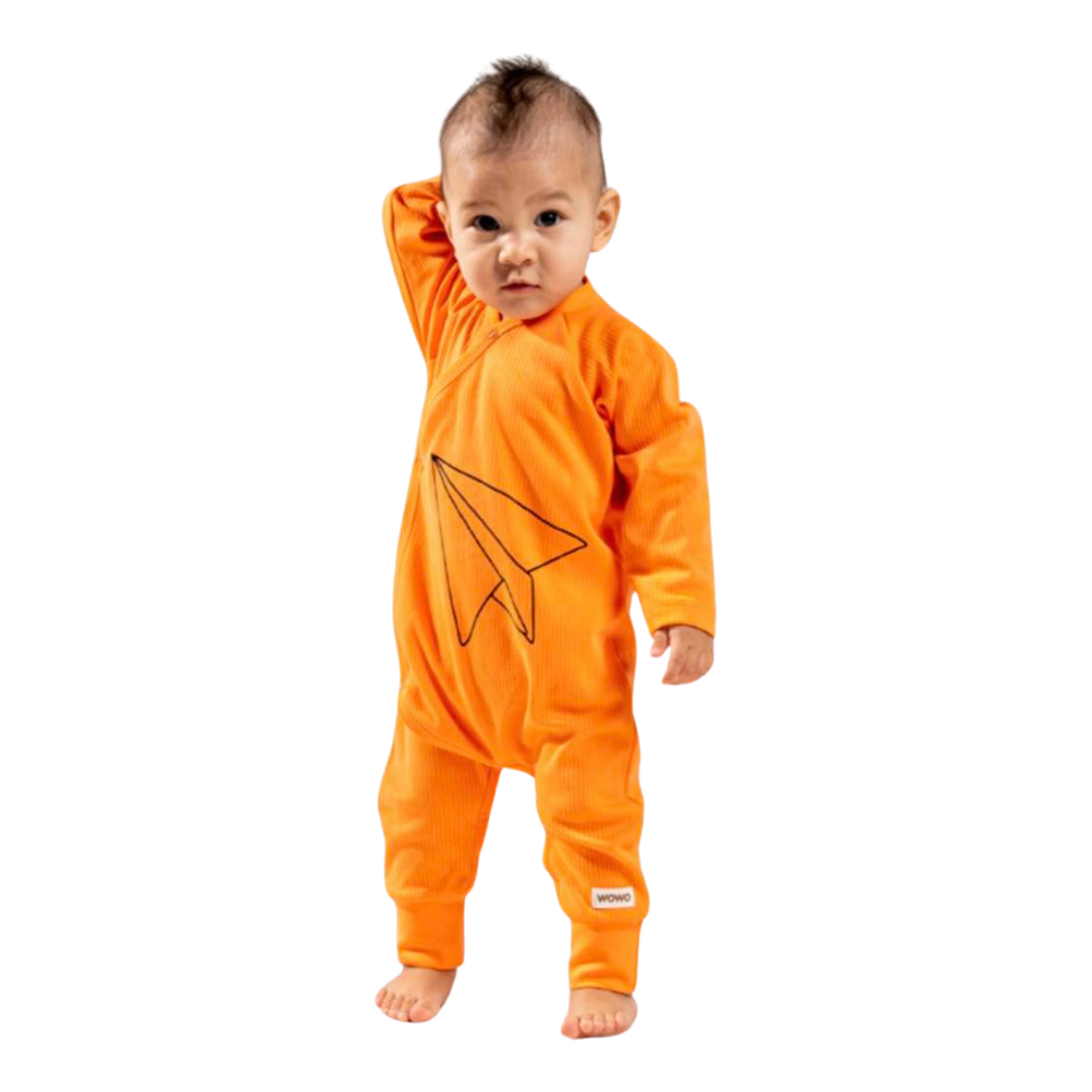 3525 Bright Long-Sleeve Romper for Newborn Unisex – Open-Foot, Wrap-Around with Snaps | 100% Cotton | Minimalist Print | Spring-Autumn | 0-9 Months | Turkey