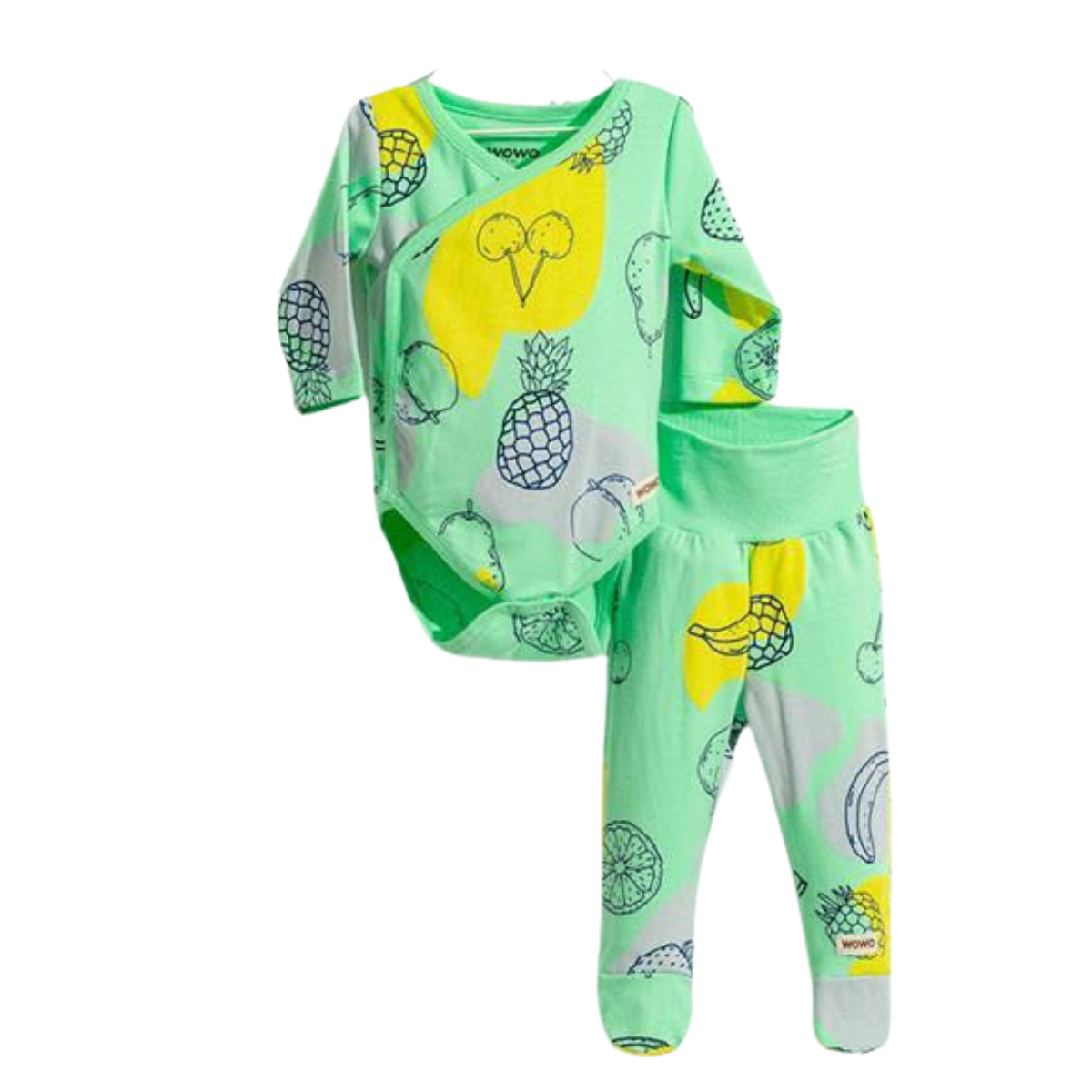 3519 Set for Newborn Unisex (2-Piece) – Wrap Bodysuit with Snaps & Footed Pants | 100% Cotton | Spring-Autumn | Size 6-12 Months | Turkey