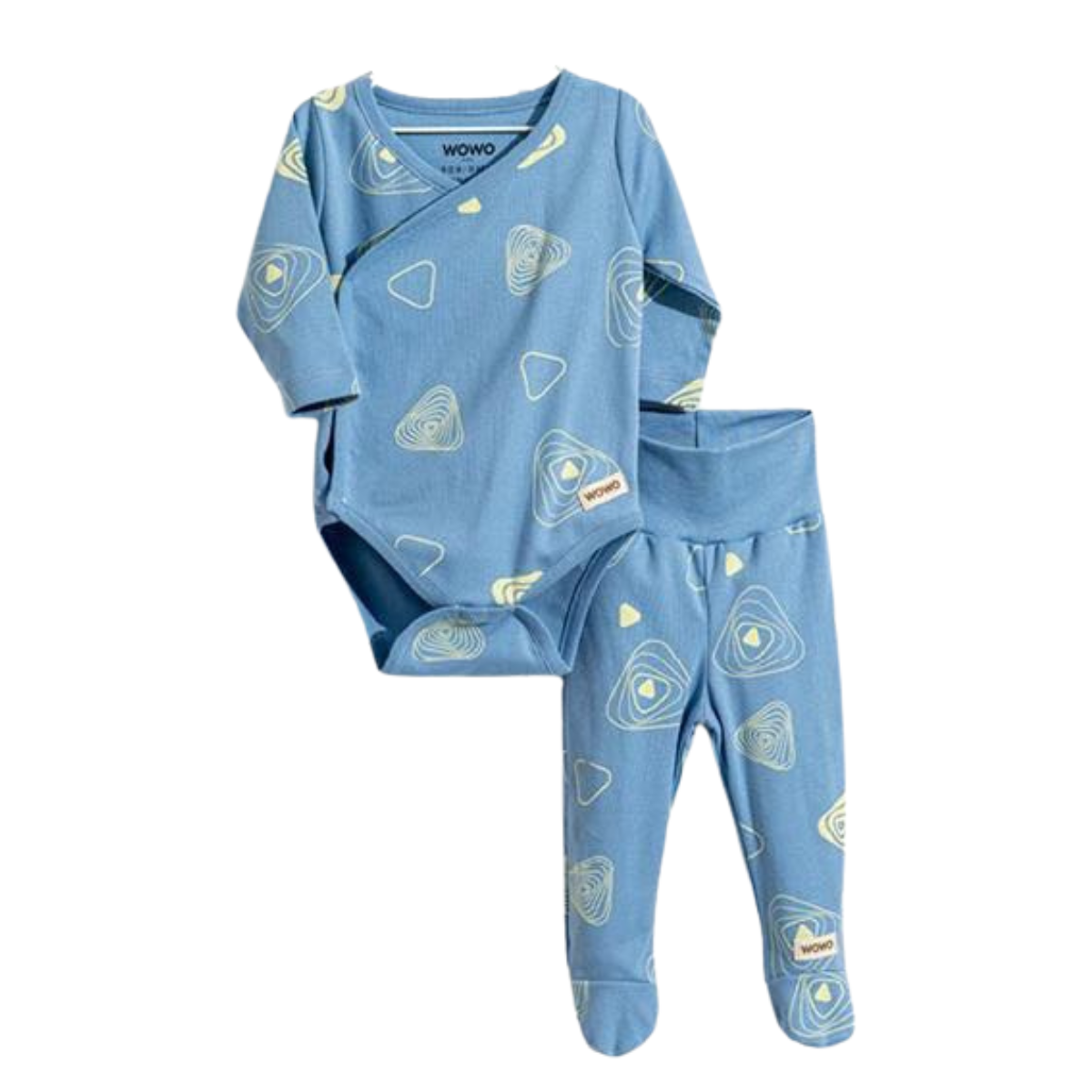 3519 Set for Newborn Unisex (2-Piece) – Wrap Bodysuit with Snaps & Footed Pants | 100% Cotton | Spring-Autumn | Size 6-12 Months | Turkey