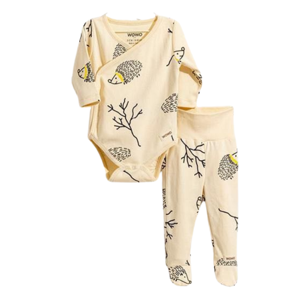 3519 Set for Newborn Unisex (2-Piece) – Wrap Bodysuit with Snaps & Footed Pants | 100% Cotton | Spring-Autumn | Size 6-12 Months | Turkey