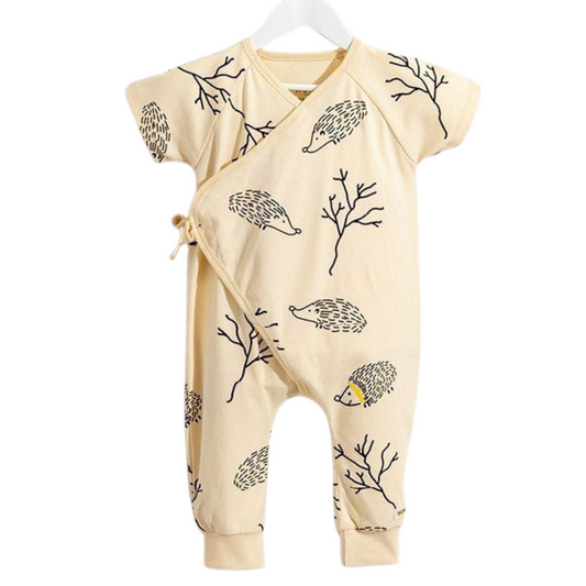 3515 Bright Short-Sleeve Romper for Newborn Boys – Open-Foot, Wrap-Around with Ties | 100% Cotton | Playful Prints | Spring-Summer | Size 6-18 Months | Turkey