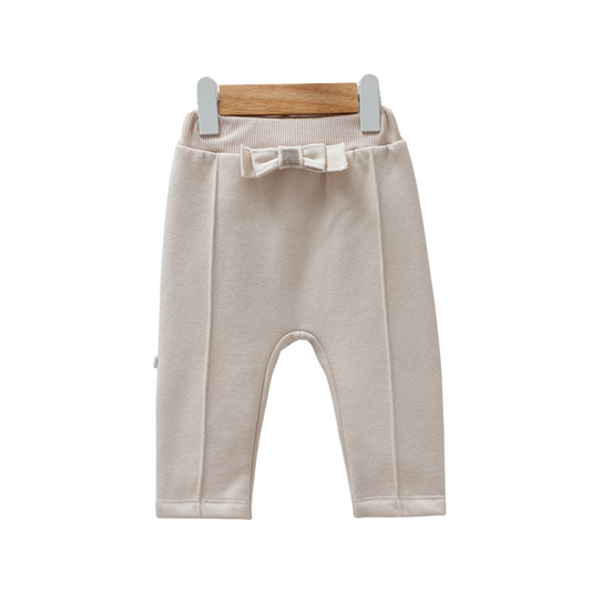 8496 Girls' Brushed Cotton Pants – Elastic Waist, Decorative Bow, Stitched Creases | 3-18 Months | Fall | Turkey