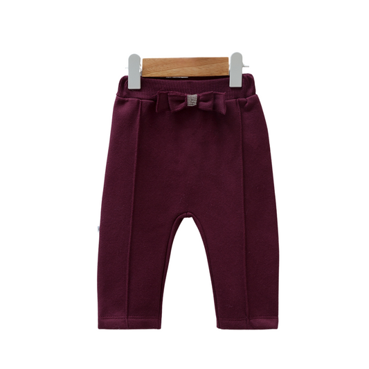 8496 Girls' Brushed Cotton Pants – Elastic Waist, Decorative Bow, Stitched Creases | 3-18 Months | Fall | Turkey