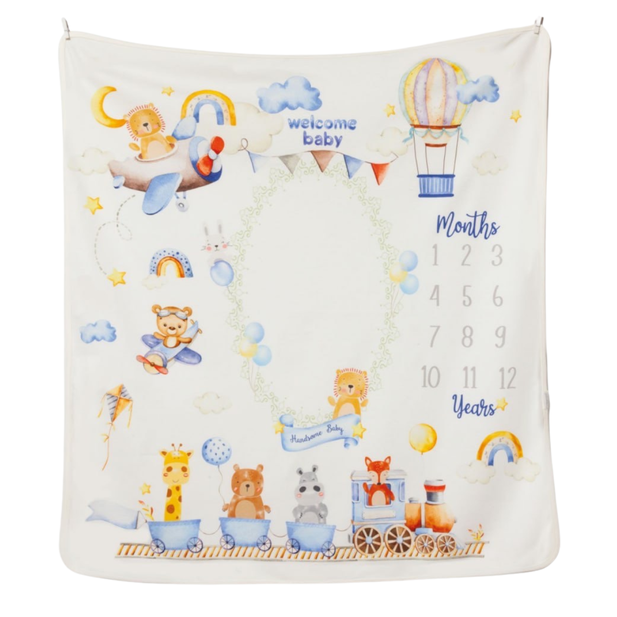 9068 Baby Boy Monthly Milestone Blanket | Cotton Photo Prop | Newborn Age Tracker | 85x90 cm | Spring/Summer | Turkey