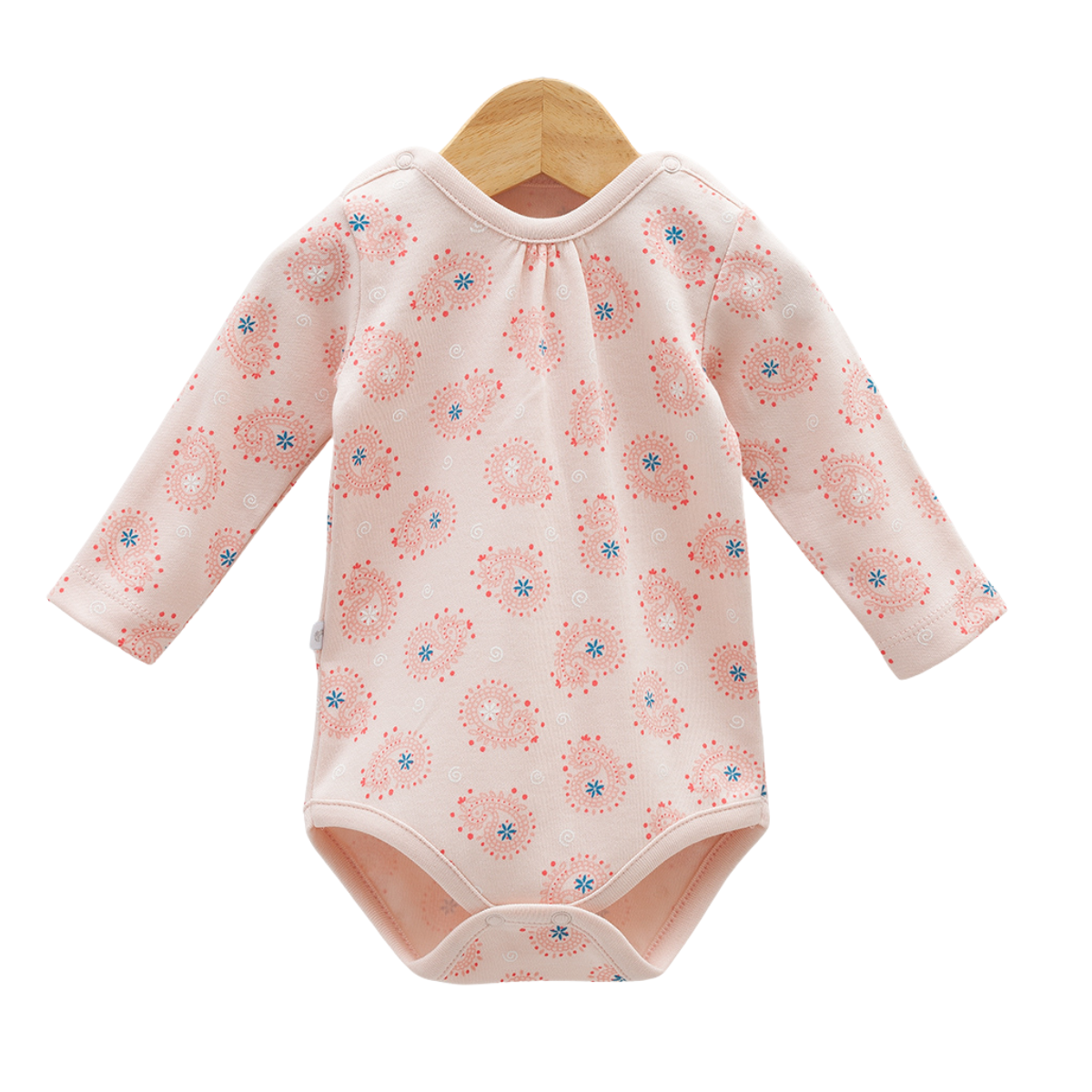 7790 Girls' 100% Cotton Bodysuit – Long-Sleeve, "Boho Bloom" Print & Gathered Chest | 0-9 Months | Turkey