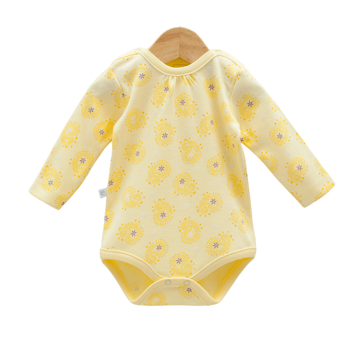 7790 Girls' 100% Cotton Bodysuit – Long-Sleeve, "Boho Bloom" Print & Gathered Chest | 0-9 Months | Turkey