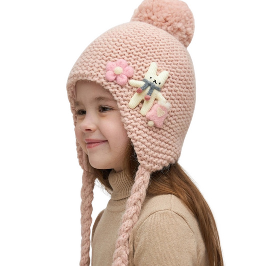 11273 Girls’ Winter Hat with Tie Strings | 18–36 Months | Baby Alpaca, Wool, Cotton Lining