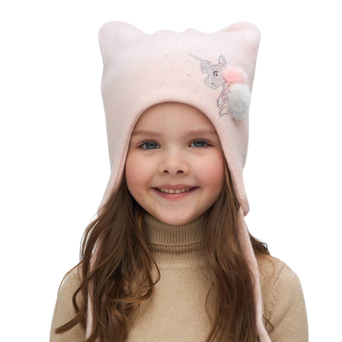 11325 Girls’ Warm Winter Hat with Ears & Tie Strings | 18–36 Months | Cashmere Wool Blend, Cotton Lining