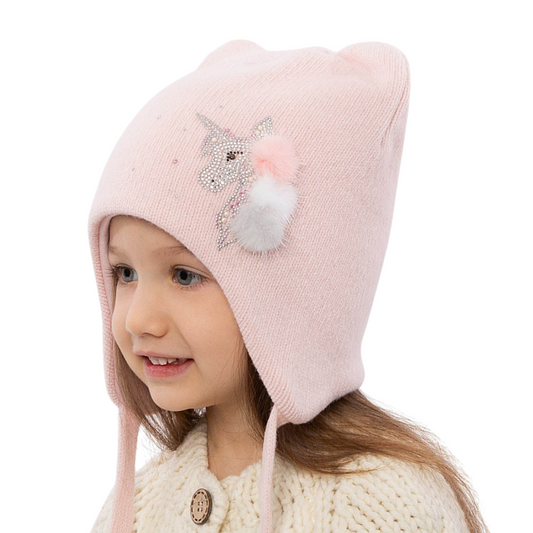 11325 Girls’ Warm Winter Hat with Ears & Tie Strings | 18–36 Months | Cashmere Wool Blend, Cotton Lining