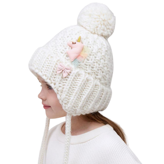 10374 Girls’ Warm Winter Hat with Ears & Tie Strings | 18–30 Months | Baby Alpaca, Wool, Cotton Lining