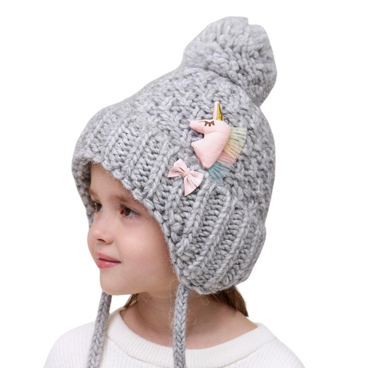 10374 Girls’ Warm Winter Hat with Ears & Tie Strings | 18–30 Months | Baby Alpaca, Wool, Cotton Lining