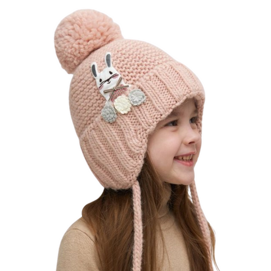 11272 Girls’ Warm Winter Hat with Ears & Tie Strings | 18–36 Months | Baby Alpaca, Wool Blend, Cotton Lining