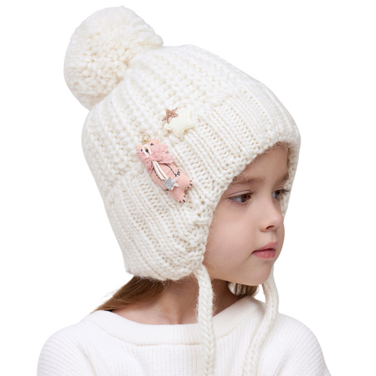 10142 Girls’ Warm Winter Hat with Ears & Tie Strings | 18–36 Months | Baby Alpaca Wool Blend, Cotton Lining