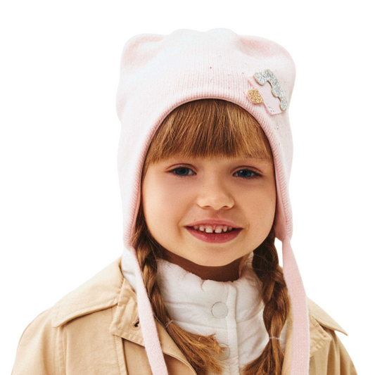 11271 Girls’ Winter Hat with Ears, Tie Strings & Ice Cream Design | 18–36 Months | Cashmere Wool Blend, Cotton Lining