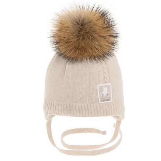 2354 Baby Boys’ Winter Knit Hat for Newborns | Pom-Pom & Ties | 0–3 Months