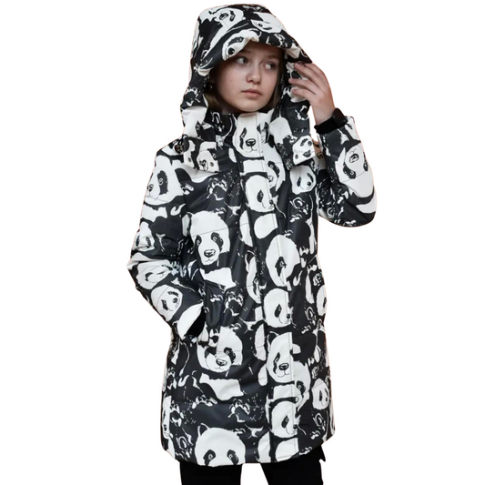 260  Girls’ Mid-Season Coat with Panda Print – Waterproof & Windproof | Sizes 116–140 cm | Ages 5-10 years