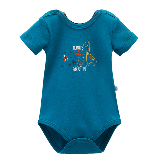 8207 Baby Boy Bodysuit with Short Sleeves & Happy Family Print – 100% Cotton | 0–9 Months | Made in Turkey