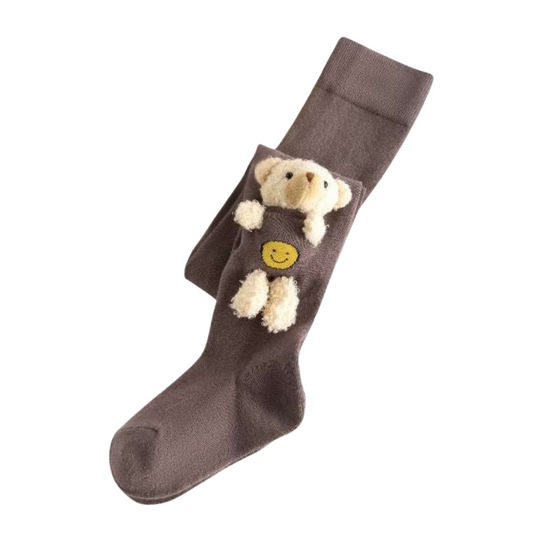 6106 Girls' Cotton Tights -Plush Bear Toy | Spring–Fall | 6 Colors | Ages 2–10 Years