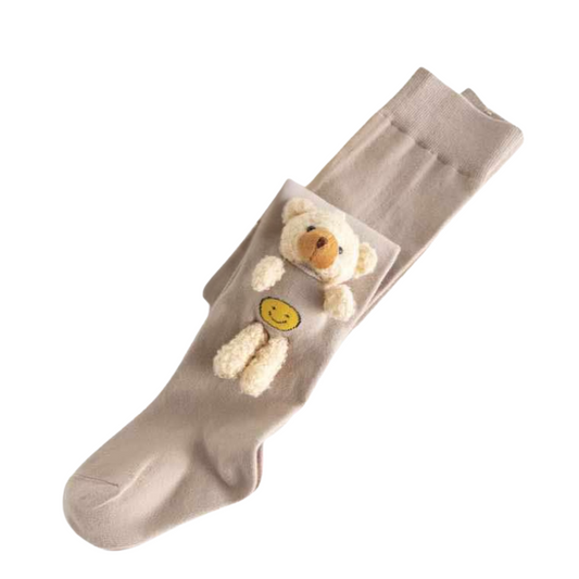 6106 Girls' Cotton Tights -Plush Bear Toy | Spring–Fall | 6 Colors | Ages 2–10 Years