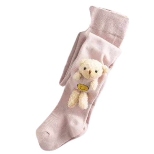 6106 Girls' Cotton Tights -Plush Bear Toy | Spring–Fall | 6 Colors | Ages 2–10 Years