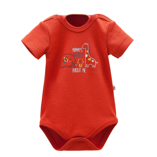 8207 Baby Boy Bodysuit with Short Sleeves & Happy Family Print – 100% Cotton | 0–9 Months | Made in Turkey