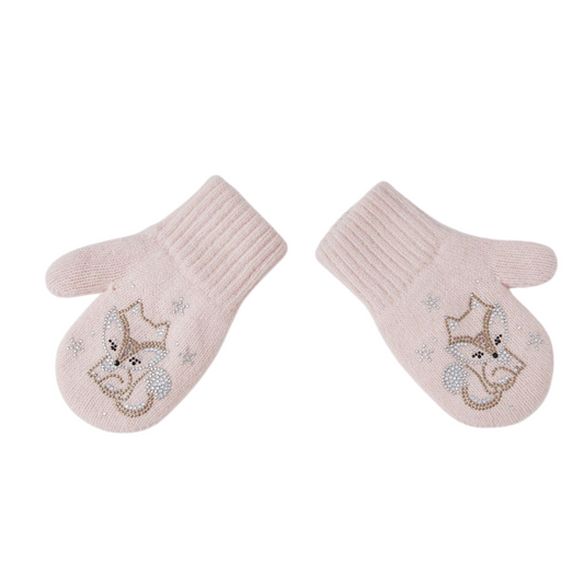 11454 Girls’ Winter Mittens | 2–4 Years | Fox Design | Double-Layer | Wool & Cashmere