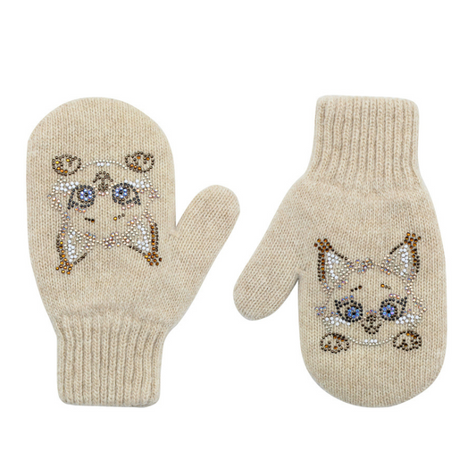 11455 Kids Girls’ Winter Mittens | Double-Layer | Squirrel Design | Wool & Cashmere | Ages 2–4
