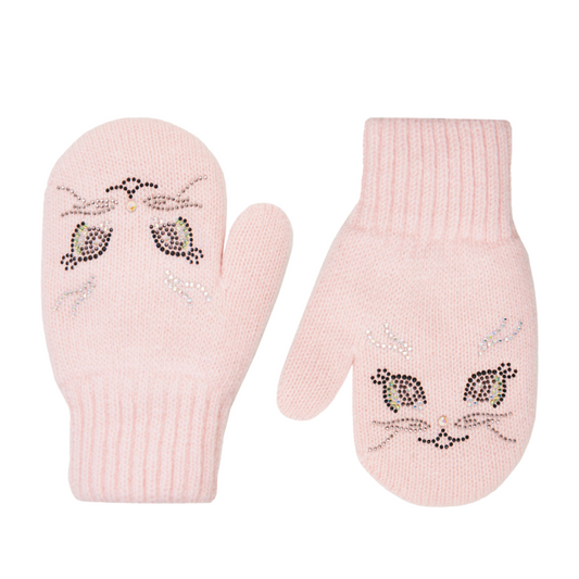 11457  Kids Girls’ Winter Mittens | Double-Layer | Cat Face Design | Wool & Cashmere | Ages 2–6