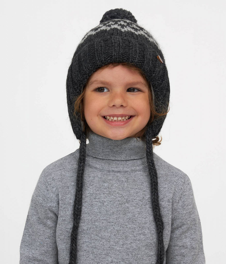 11042 Boys’ Knitted Winter Hat with Pom-Pom & Earflaps – Nordic Pattern | Sizes 50–52 cm | 18–36 Months | Baby Alpaca, Wool | 100% Cotton Lining