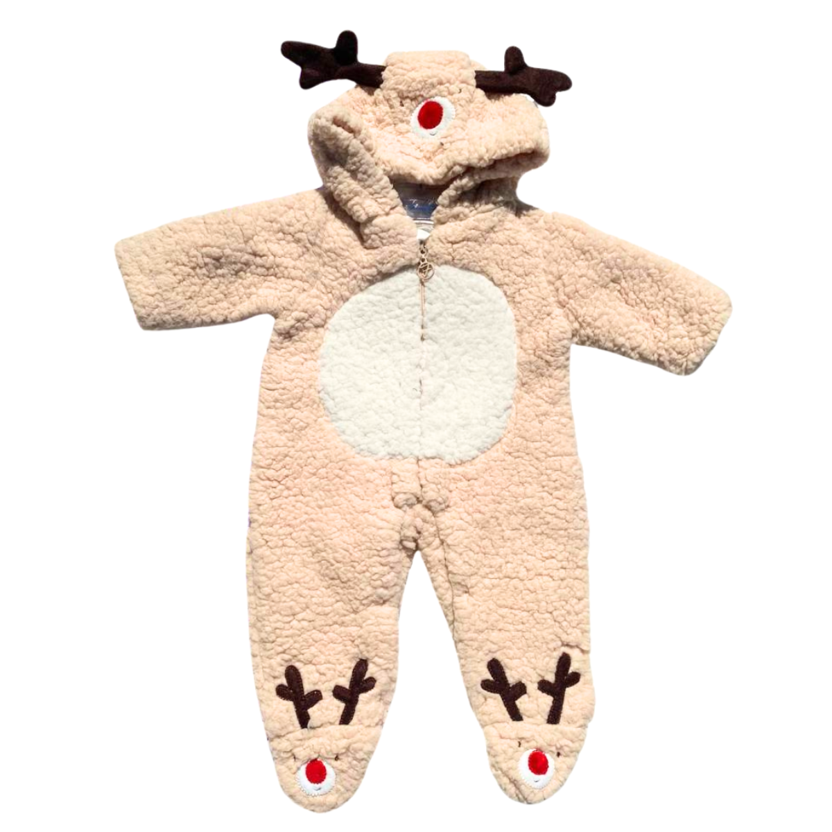2814 Unisex Plush Reindeer Jumpsuit with Cotton Lining | 3–12 Months | Made in Turkey